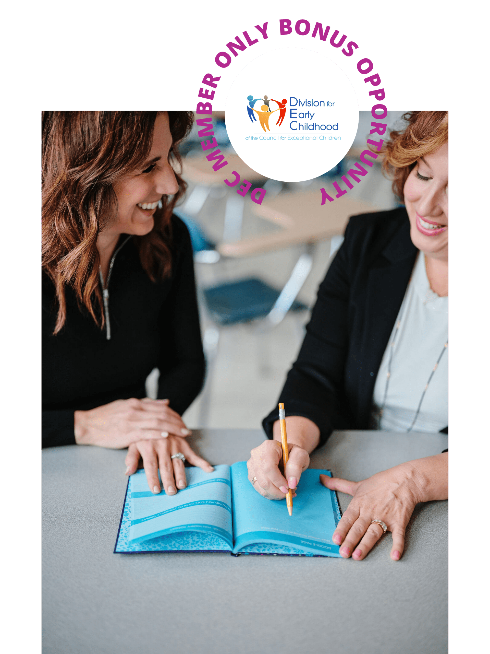 Dr. Julie and Dr. Kristie collaborate while looking over an Individualized Education Program (IEP), their focused expressions reflecting their dedication to ensuring inclusive and personalized support for students with diverse needs.